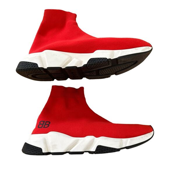 Balenciaga - BB Speed Trainer Sock Sneakers in Red - Picture 2 of 7